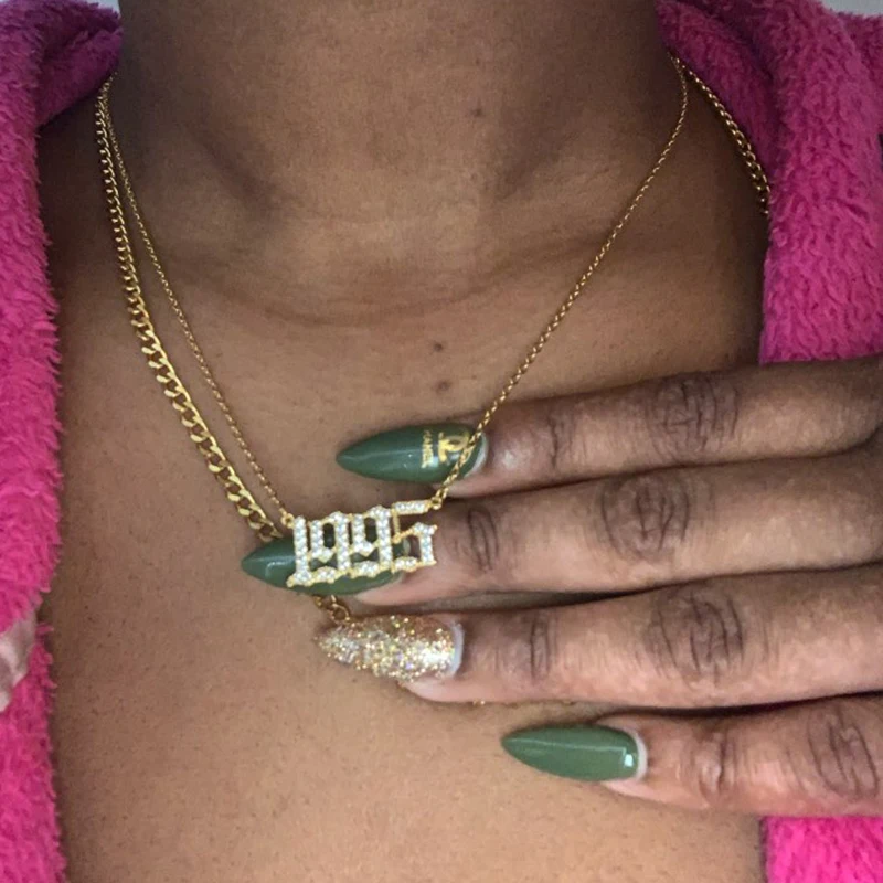 Zircon Birth Pendant Necklace For Women Crystal 1995 1996 1997 Year Number Gold Chain Birthday Gift from 1985-2020 BFF | Украшения и