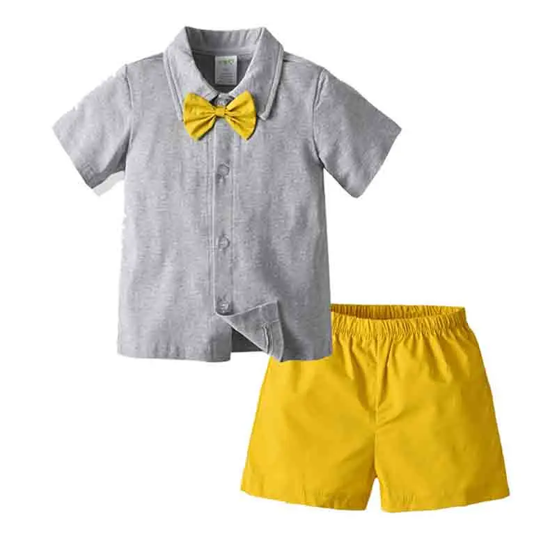 

Детский Повседневный комплект одежды, хлопковая Спортивная рубашка с коротким рукавом и отложным воротником, комплект для маленьких мальч...