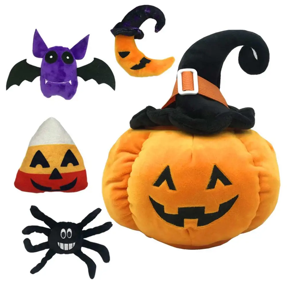 

Mini Cute Cartoon Cute Kawayi Halloween Pumpkin Plush Toy Halloween Gift Bat Spider Rice Ball Moon Pumpkin 5 Pcs A Set