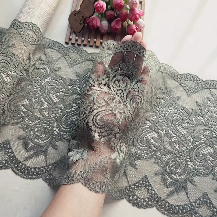 1 Meter 23CM Green Black Color High End French Floral Flower Lace Trimming Applique Embroidery Eyelash Mesh Elastic Trim | Дом и сад