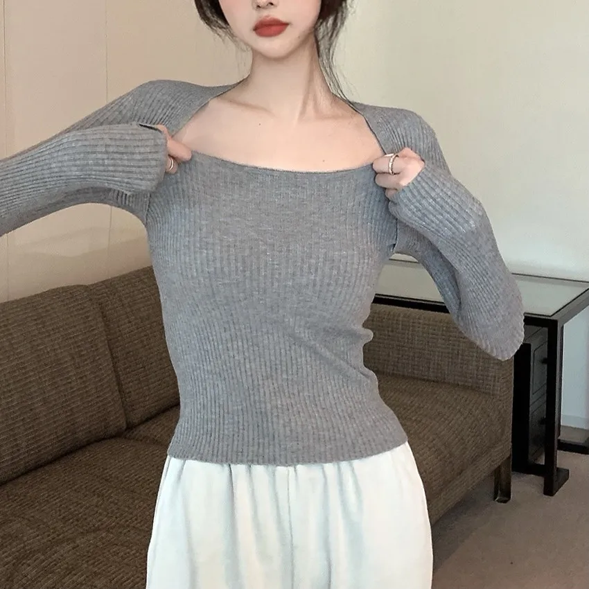 

Korean Chic Fashion Designer Sweater Women U-Neck Elegant Pullover French Style Knitted Sweaters Female Pull Femme Knitwear