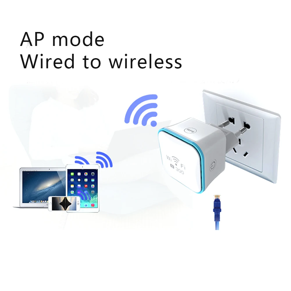 Wi Fi расширитель диапазона мини беспроводной 300 Мбит/с ретранслятор Ethernet порт