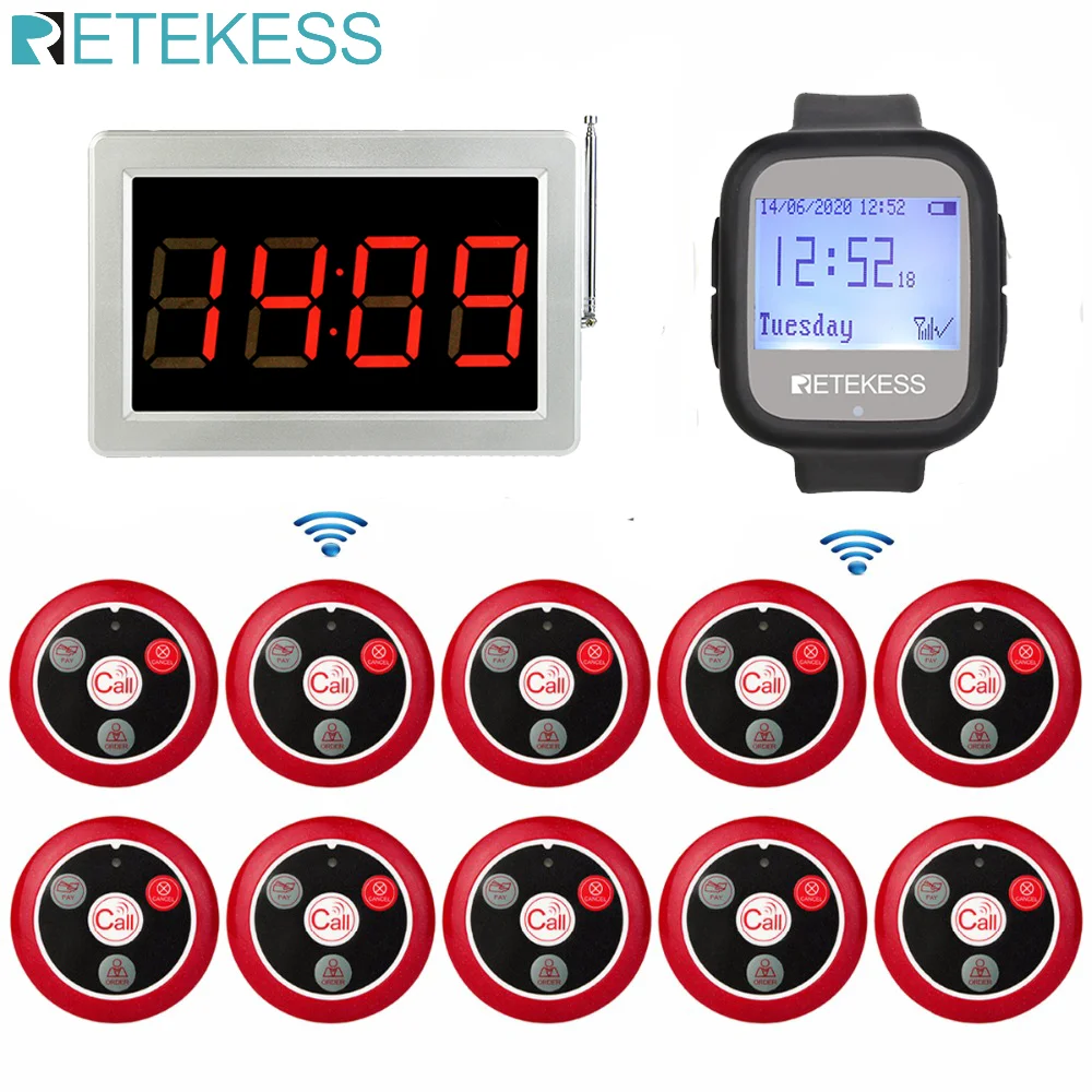 Беспроводной приемник Retekess Pager с голосовым отчетом + водонепроницаемый часов 10