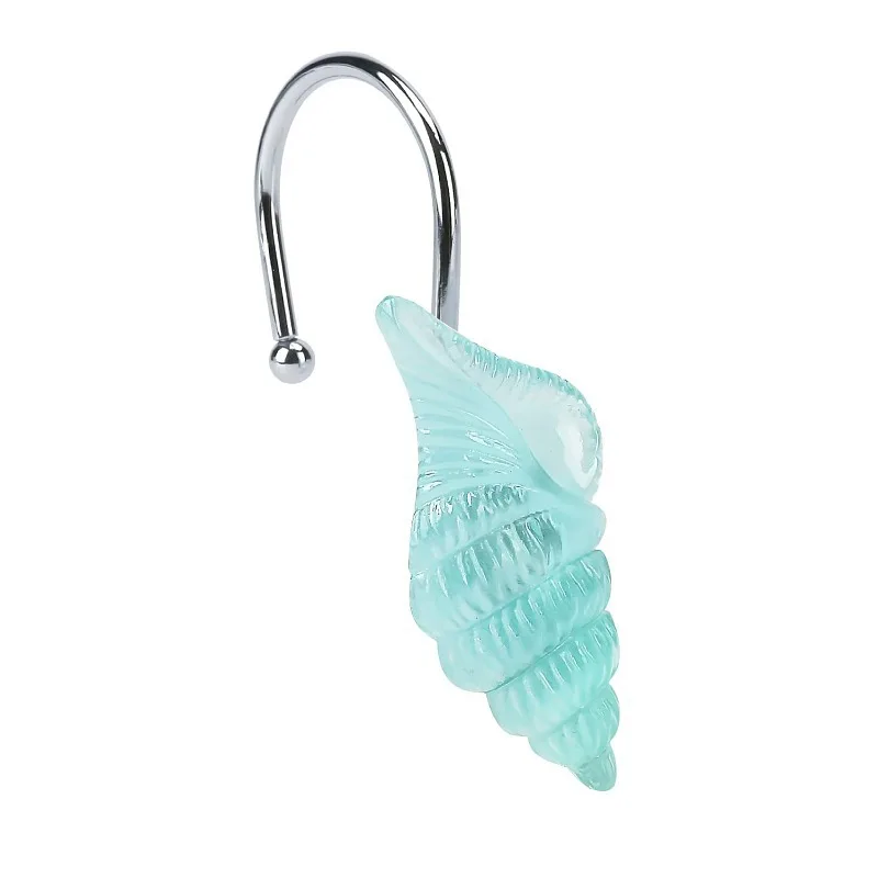 Ganchos decorativos para Cortina de ducha, ganchos de Metal a prueba de &oacute;xido, con forma de tema de playa y Oc&eacute;ano Azul, para Ba&ntilde;o-3