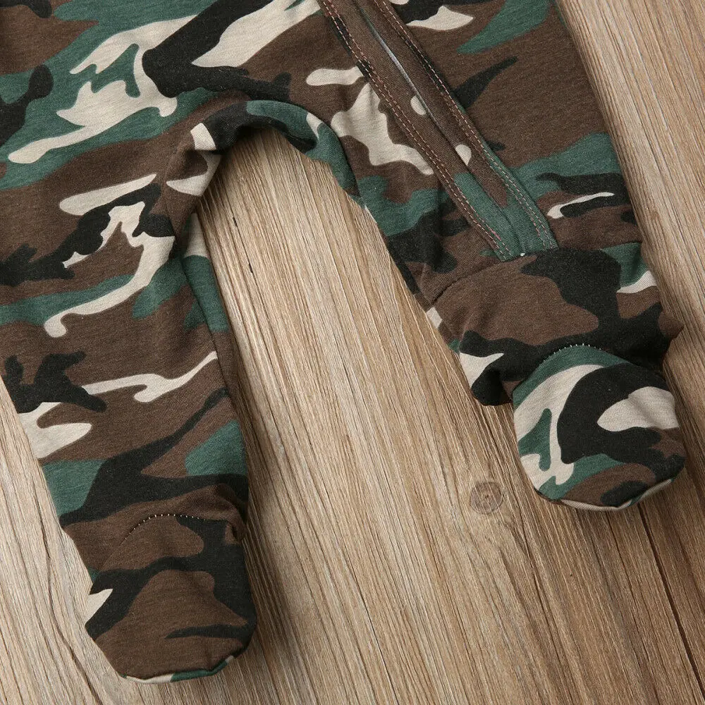 

Newborn Baby Boy Girl Winter Clothes Camo Zipper Romper +Headband+Hat 3PCS Casual Baby Clothes