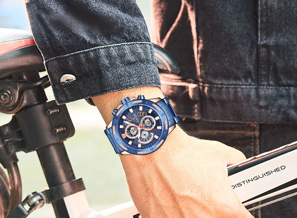 

NAVIFORCE Fashion Blue Watch Men Sports Chronograph Watches Top Brand Luxury Waterproof Male Clock Steel Strap Wristwatches 9165