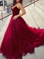 hot burgundy tulle prom dresses 2021 vintage sweetheart top velet formal evening party gown robe de soriee
