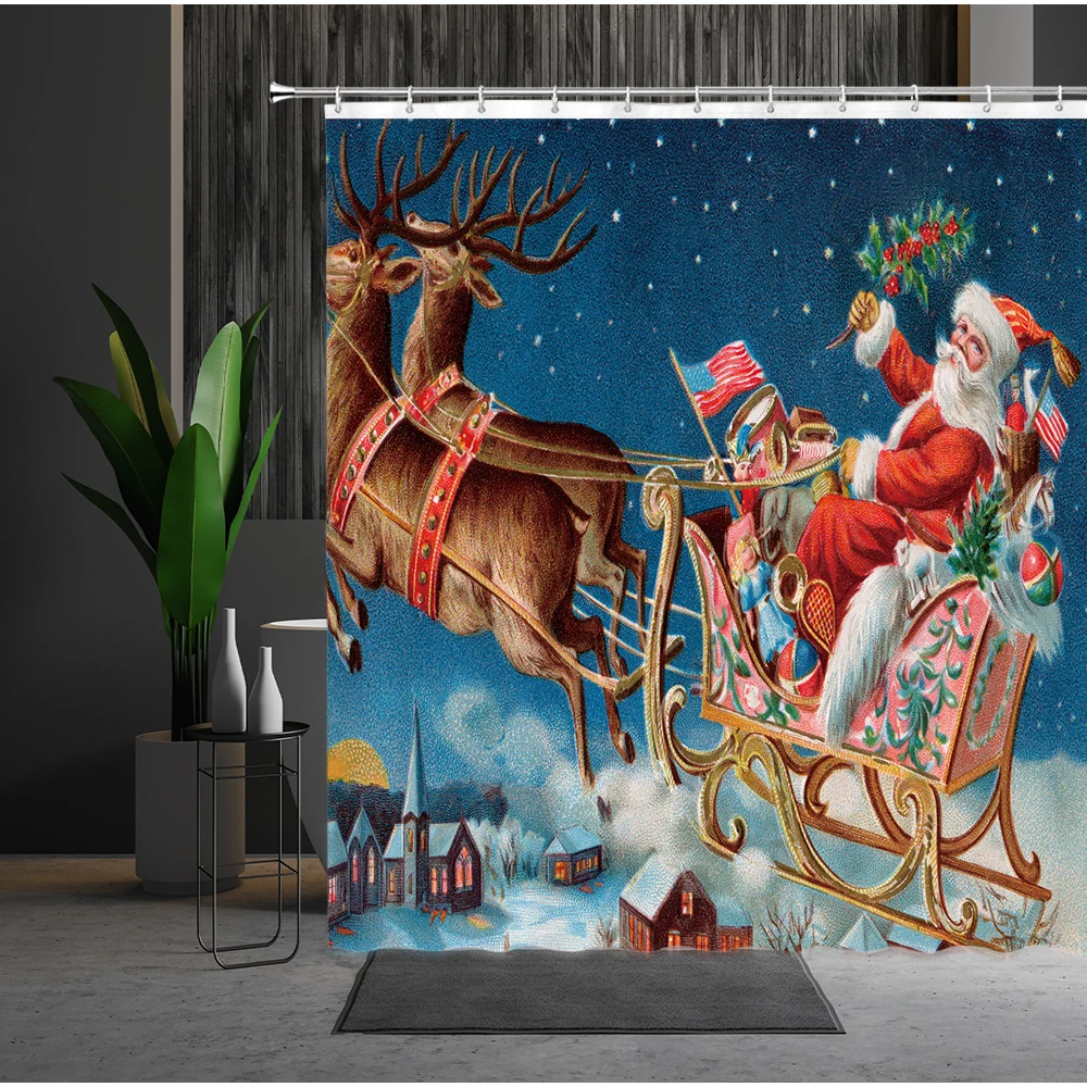Занавески для душа зимние рождественские в европейском стиле с принтом