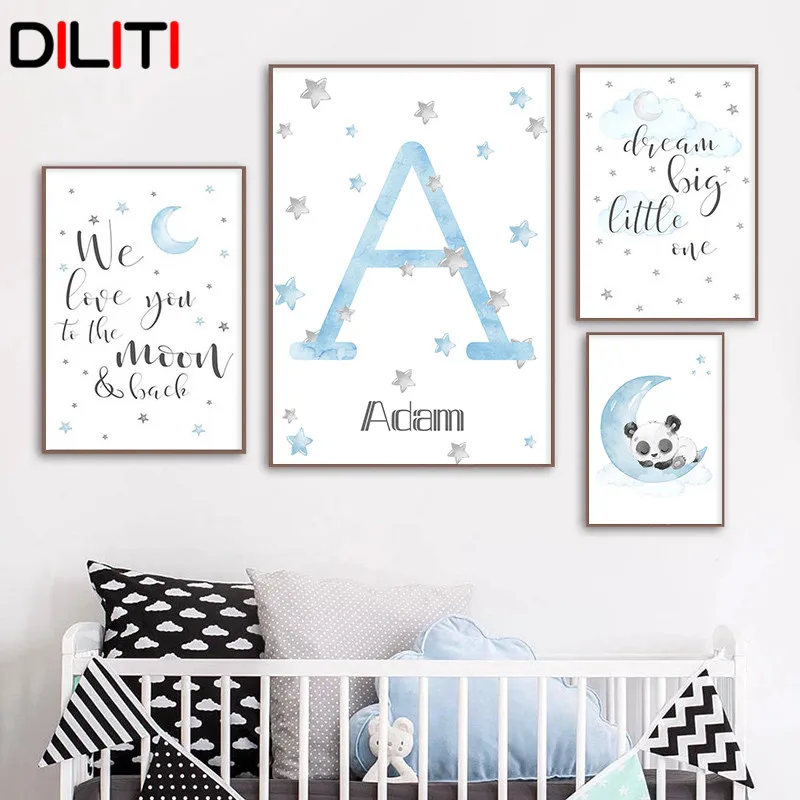 Плакат с изображением голубой луны панды мультяшных животных детского постера