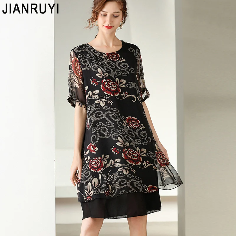 

Fat Sister 2022 Summer New High-End Women's Temperament Mulberry Silk Printing Was Thin Mid-Length Dress Women