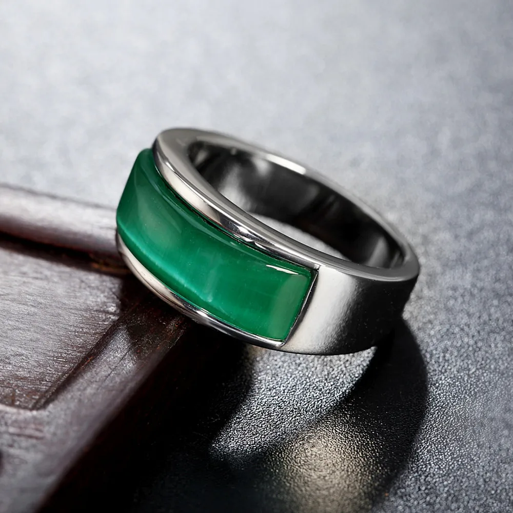 Vintage Opal изумрудно-зеленый Для мужчин и женщин Титан Сталь 8 мм кольцо ювелирное