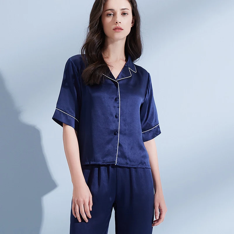 Пижамный комплект Женский из 100% шелка пикантная кружевная Пижама одежда для сна