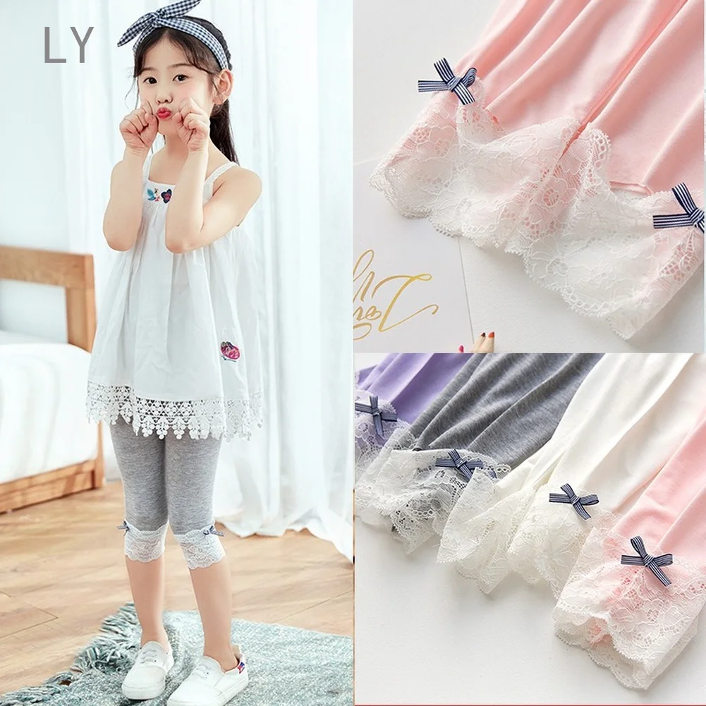 

Toddler Girls Lace Velvet Leggings Summer Kids Stretch Skinny Pants Bottoms Solid Candy Ccolor Girl Leggings Cropped Pants 3-7Y