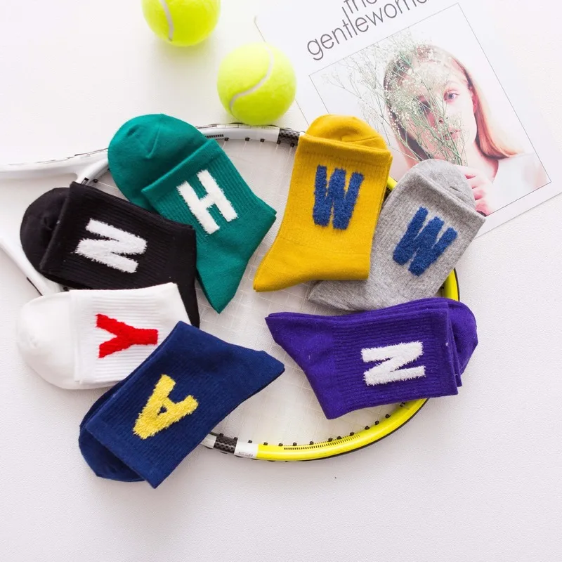 

Kawaii Ladies Socks Alphabet Series Fashion Combed Cotton Cute Solid Color Harajuku Korean Women Socks Size 35-42