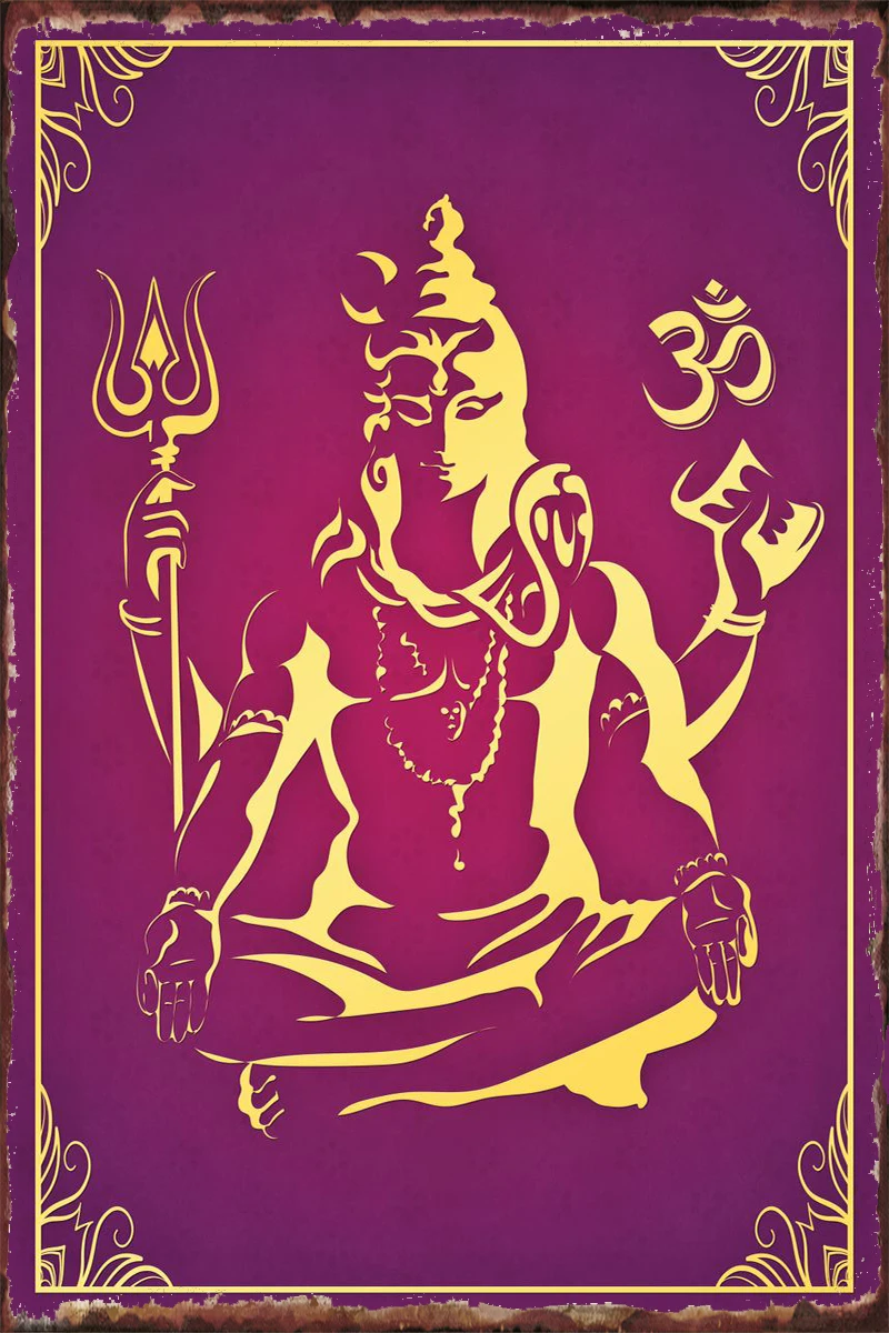 

Lord Shiva Purple Yellow Vintage Metal Sign Tin Sign Tin Plates Wall Decor Room Decoration Retro For Pub Home Club Man Cave