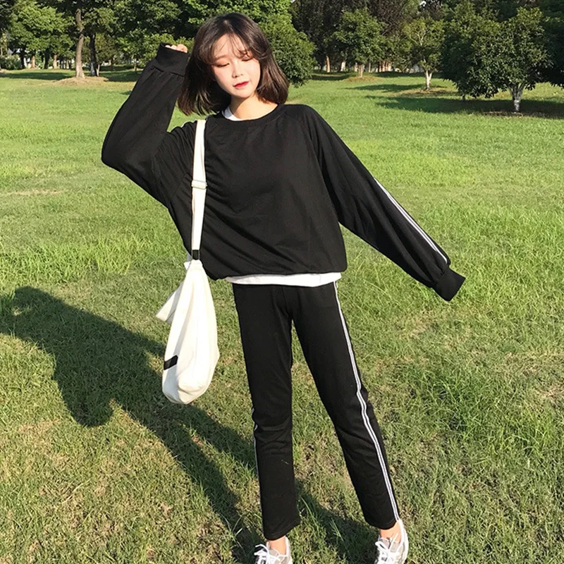 Осенние женские комплекты топы в полоску + комплект по бокам женский костюм