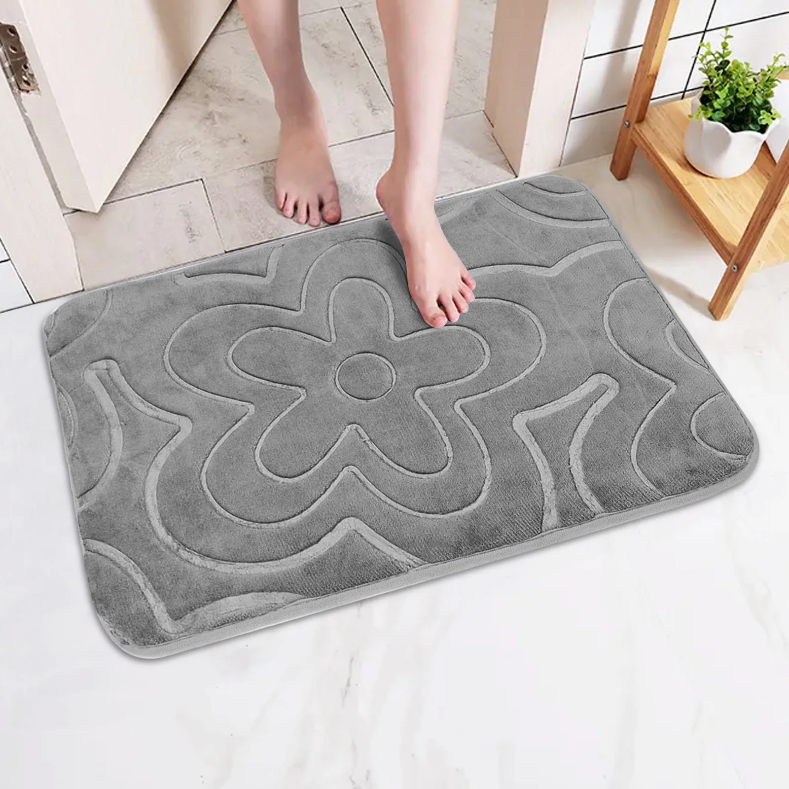 

Non-slip Bathroom Mats Super Absorbent Embossing Solid Color Bathtub Side Floor Rug Shower Room Doormat Household Decoration