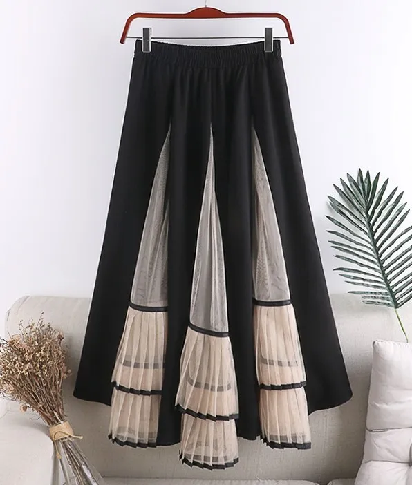 

LANMREM 2021 Spring Summer Patchwork Mesh Skirts High Waist Split Joint Half-body Women Stitching Color Irregular Skirt YH785