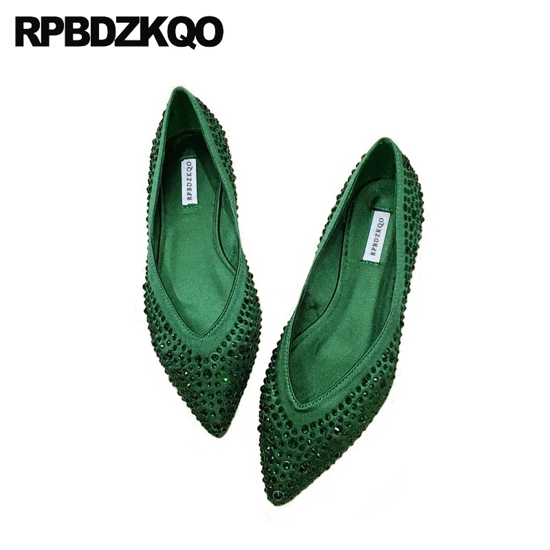Зеленого цвета без застежки Стразы Острый мысок Туфли-сатин красное вино Мягкая