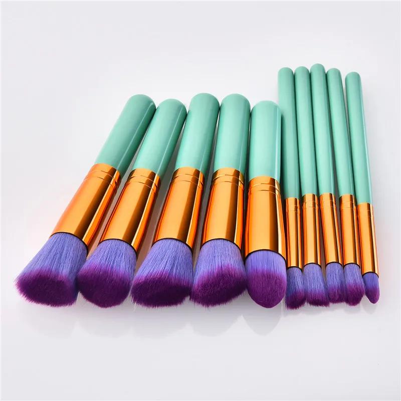 10 шт. мини набор кистей для макияжа с ручкой из зеленого золота 14 см Основы Тени