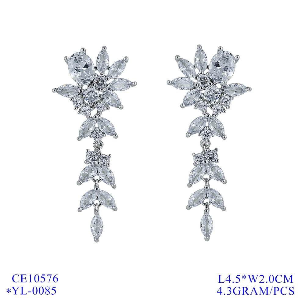 

5A Level Cubic Zircon CZ Wedding Dangle Earring for Bridal Women Girl Prom Jewelry with 925 Silver Pin