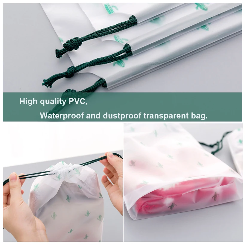 Кактус drawstring маленькая легкая сумка прозрачное матовое водонепроницаемое карманное дорожное платье Сумочка для хранения косметики сумка струнная сумка