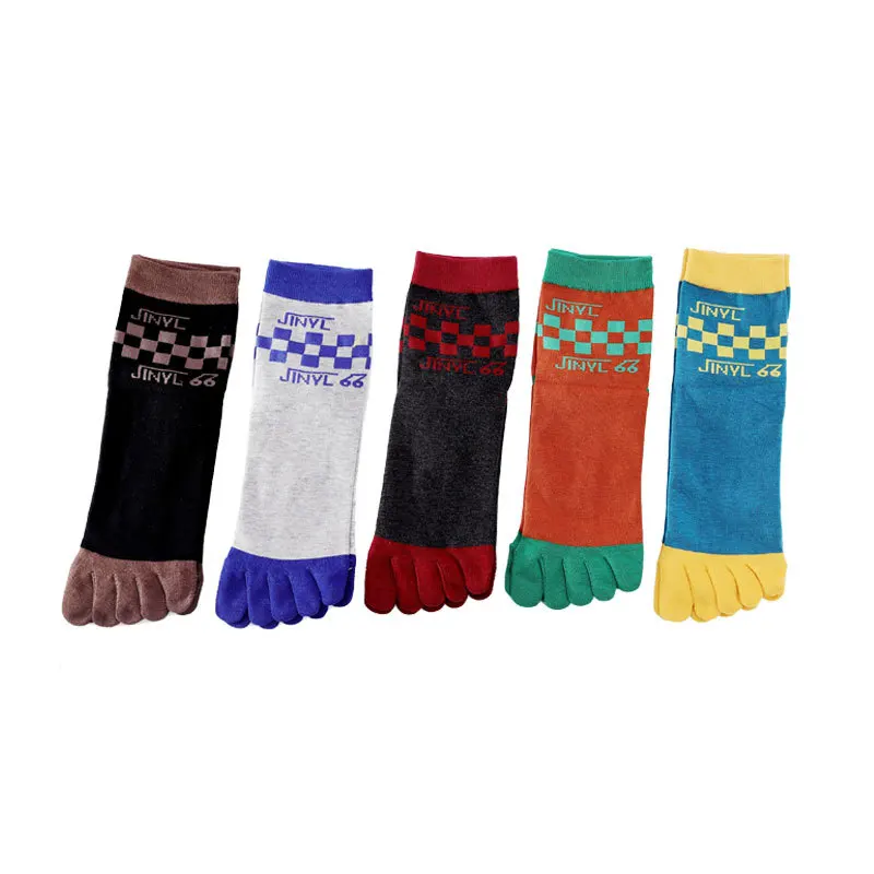 10 Pairs Sport Five Finger Socks Mens Organic Cotton Letters Striped Street Fashion Happy Travel Socks With Toes Present For Men