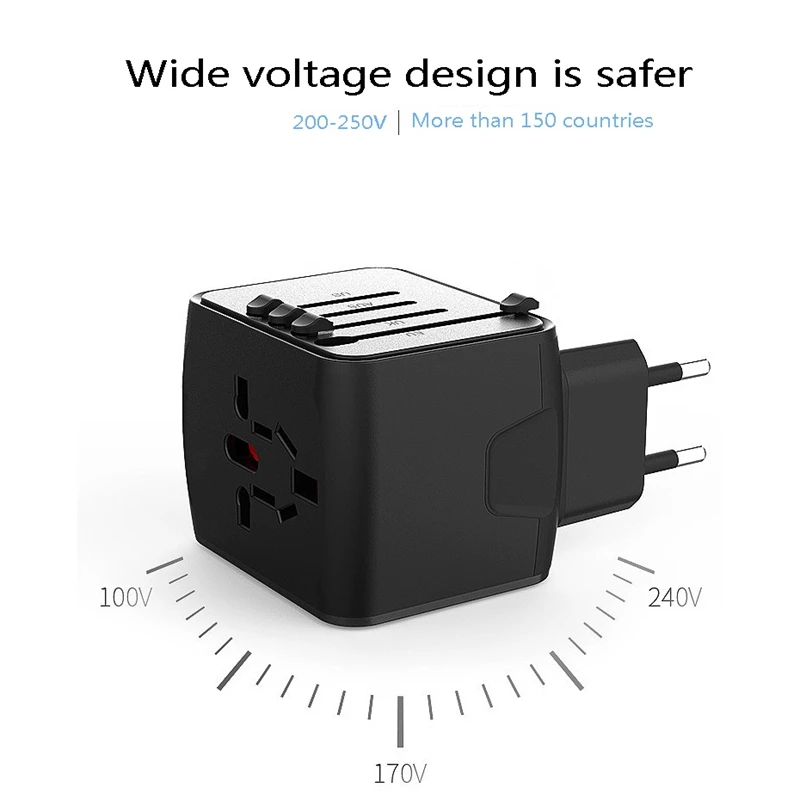 Дорожный адаптер универсальный штепсельный USB TYPE-C для