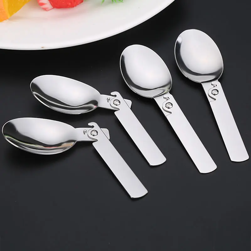 

Upspirit Stainless Steel Folding Handle Spoon Outdoor Camping Folding Spoon Picnic Coffee Soup Spoon Travel Camping Flatware