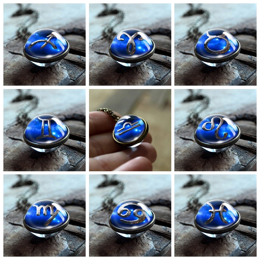 12 Созвездие двухсторонний стеклянный подвесной брелок ожерелье для женщин и