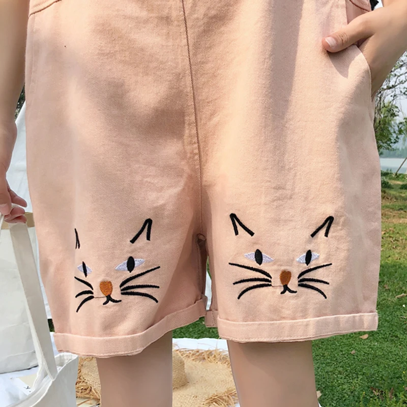 Шорты женские с вышивкой в стиле Харадзюку свободные завышенной талией милые