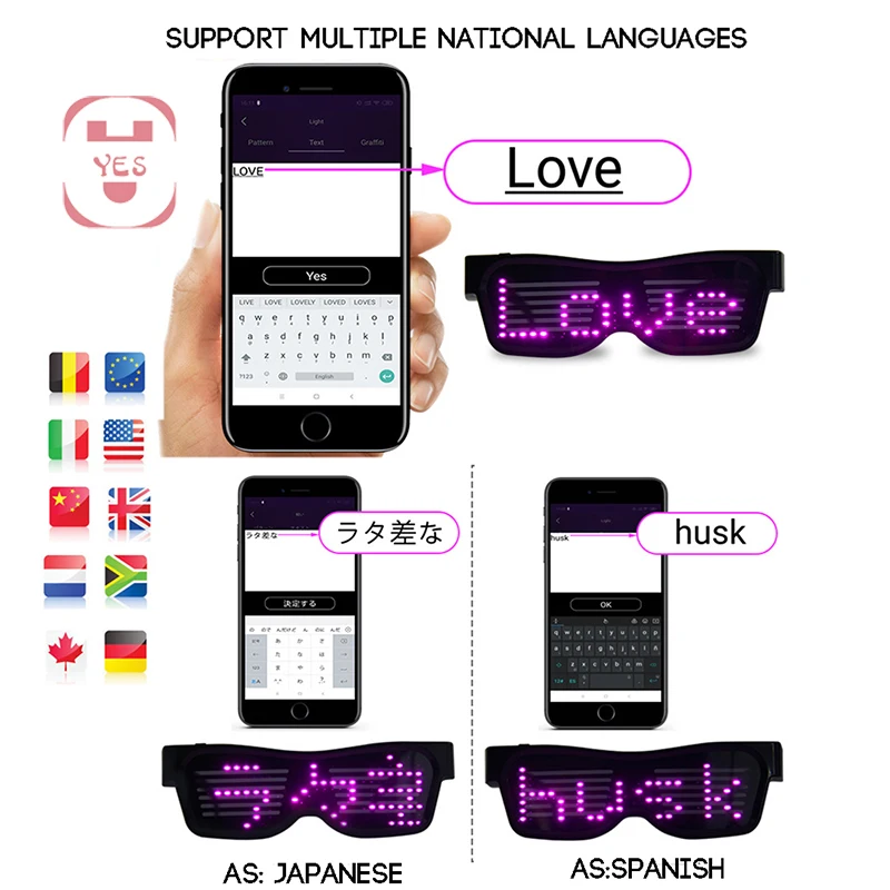App Control Bluetooth Led Party Glasses Customized Languages USB Charge Flashing Luminous Eyewear Christmas Concert Sunglasses | Дом и сад