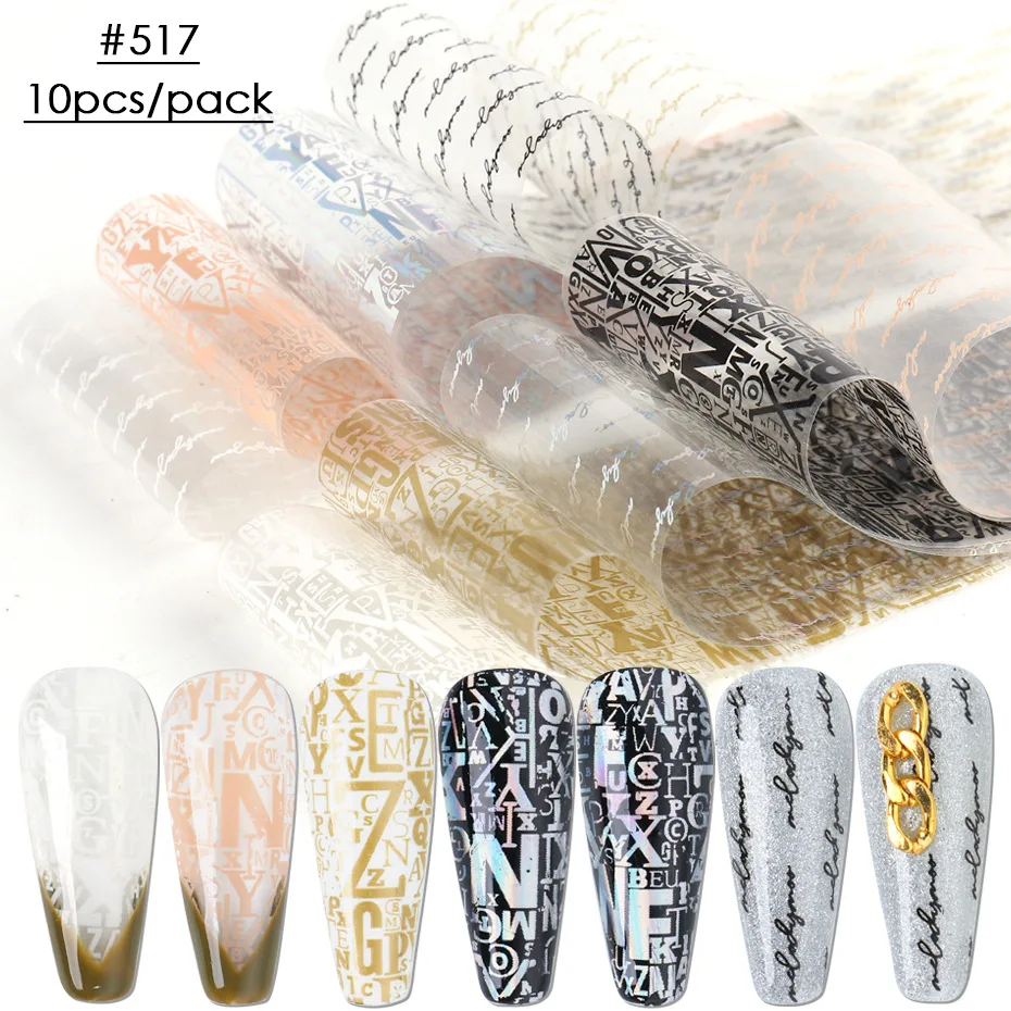 

Nail art stickers ins laser retro nail transfer paper English letters gold and silver laser paper nail