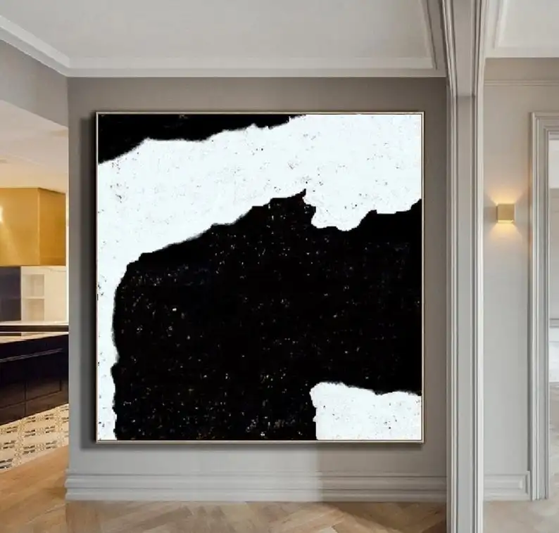 

Minimalist Art Abstract Landscape Painting Living Room Wall Art Black White Original Art On Canvas Modern Art Hand Painted