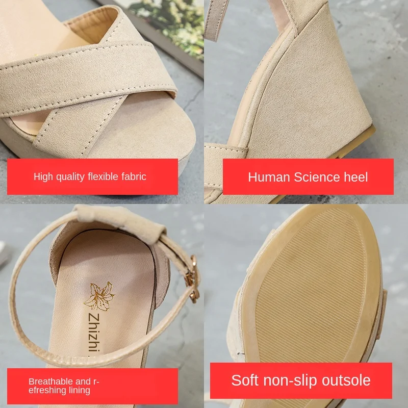 

Summer Thick Bottom High Heel Women's Shoes Size 32 33 40 Black Roman Wedges Heel Platform Women's Sandals Beach Shoes