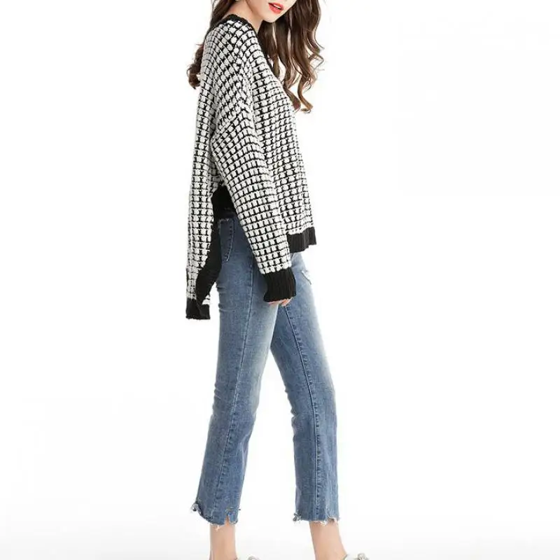 Осень-зима Повседневное трикотажная рубашка с o-образным вырезом на шее Hollow Out