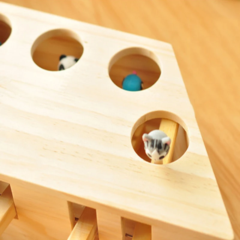 

New Wood Cat Hit Gophers Toys Interactive Puzzle Catch Mouse Game 3/5 Holes Indoor Mouse Seat Scratch Tease Cat Toys