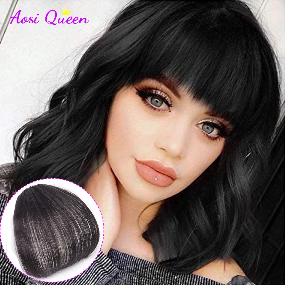 

AS-Extension capillaire synthétique à frange postiche naturelle à Clip brune claire haute température