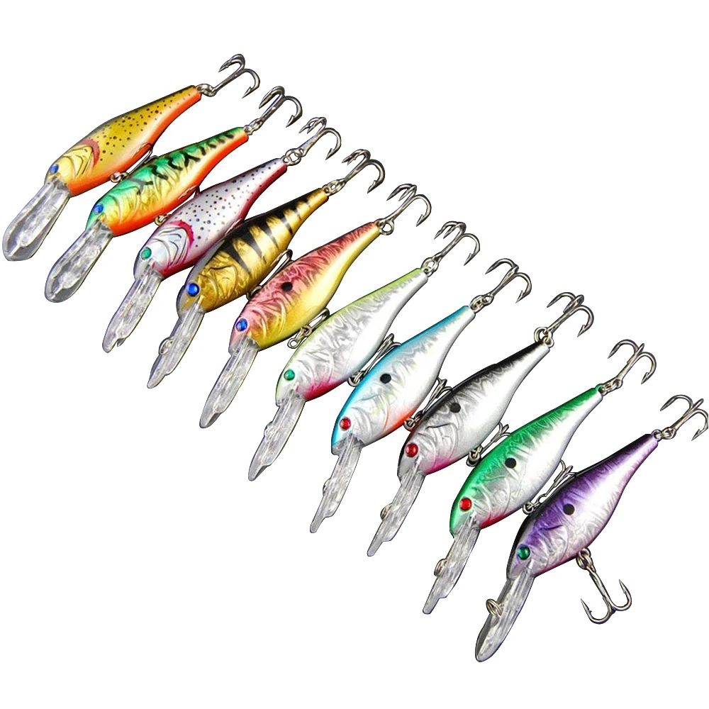 

10pcs/lot Life-like Plastic Minnow Fishing Lure Baits Deep Diver Sinking Bass Crankbaits With 3D Eyes Two Treble Hooks