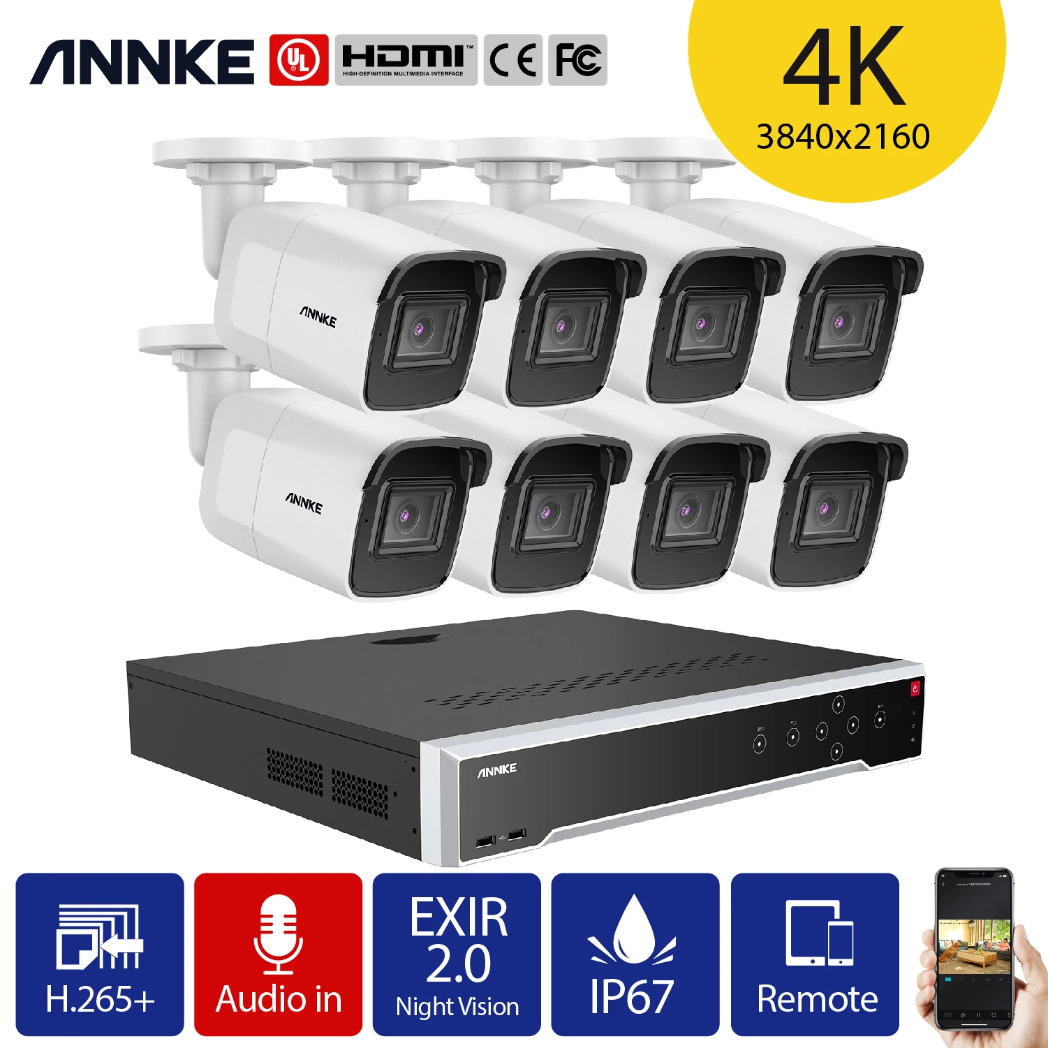

Система видеонаблюдения ANNKE, 4K Ultra HD, POE, 12 Мп, H.265 + 16 каналов