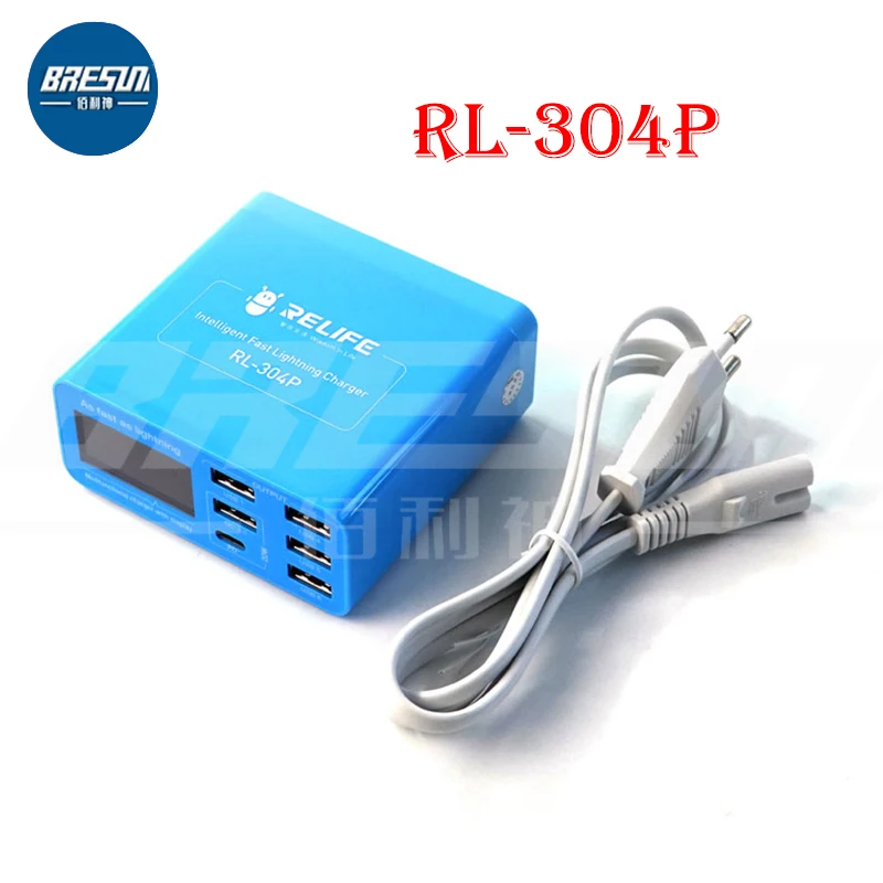 

RELIFE 304P Phone Charging Repair Tool 2.4A Fast Charging Support Intelligence QC 3.0 Compatibility 4+1+1 Port LCD USB Charger