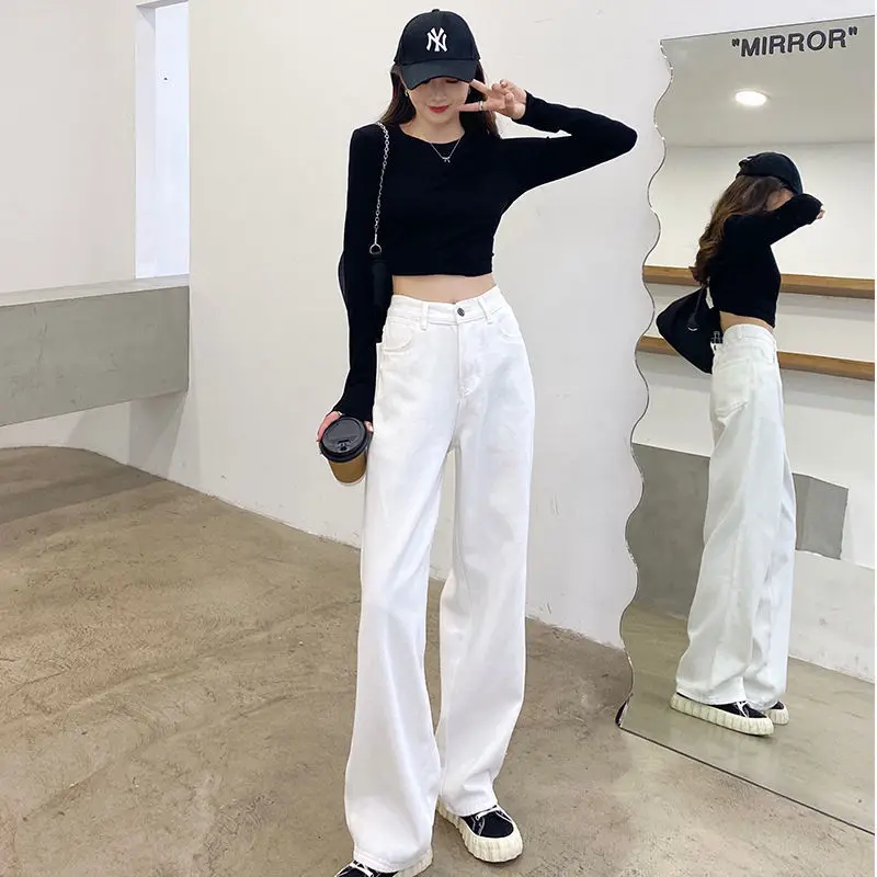 

White Jeans Woman Wide Leg Pants Women's Jeans Women y2k Korean Style Casual Pants High Waist Loose Fashion Office Lady Jeans