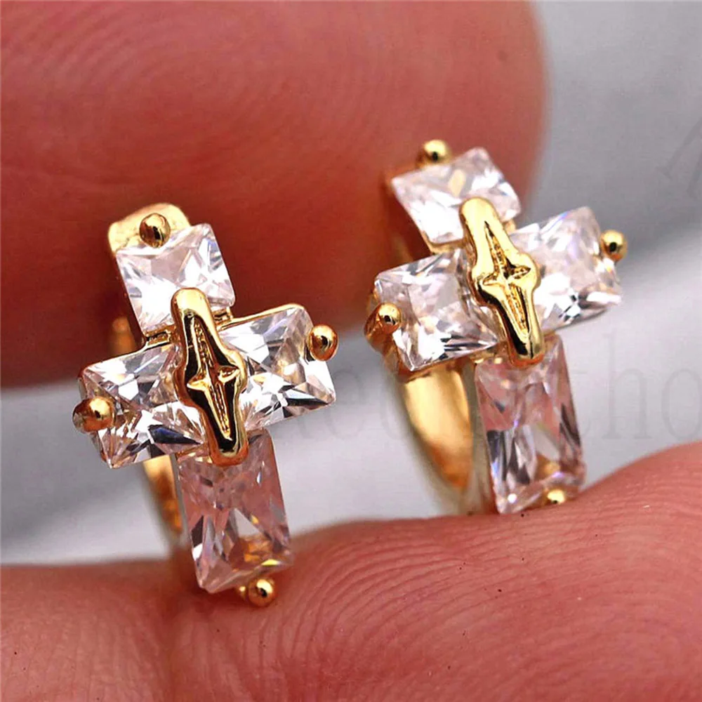 Новые серьги кольца с крестиком для женщин золотые белые циркониевые роскошные