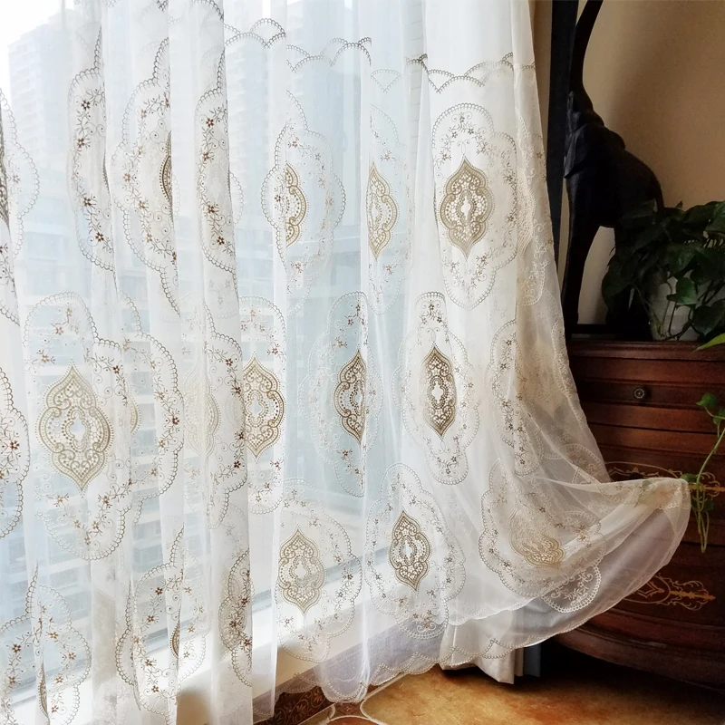 

High-end EmbroideryCurtains for Living Dining Room Bedroom Solid Color White Simple European Style Semi-shading French Curtains