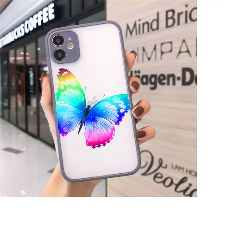 

Cute Butterfly Phone Cases Matte transparent For Gray iPhone 12 Mini 11 Pro XR XS Max 7 8 Plus X Back Cover