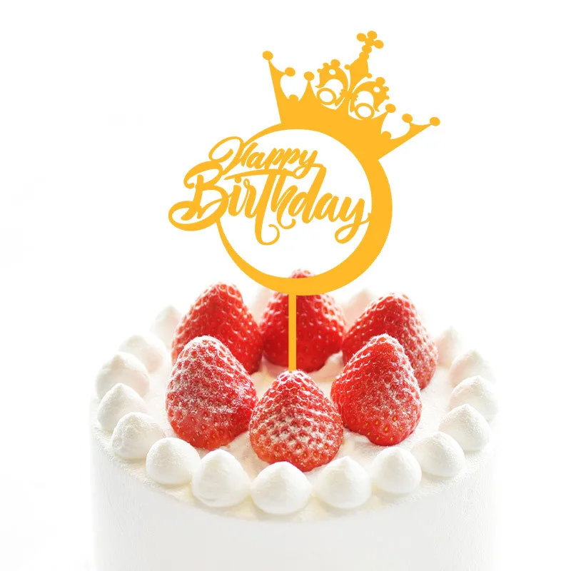 

INS New Crown Happy Birthday Cake Topper Acrylic Gold Happy 16 18th Cake Topper for Birthday Party Cake Decorations Baby Shower