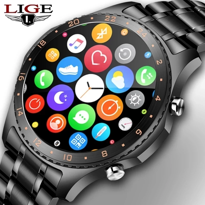 

Смарт-часы LIGE мужские водонепроницаемые с сенсорным экраном и Bluetooth