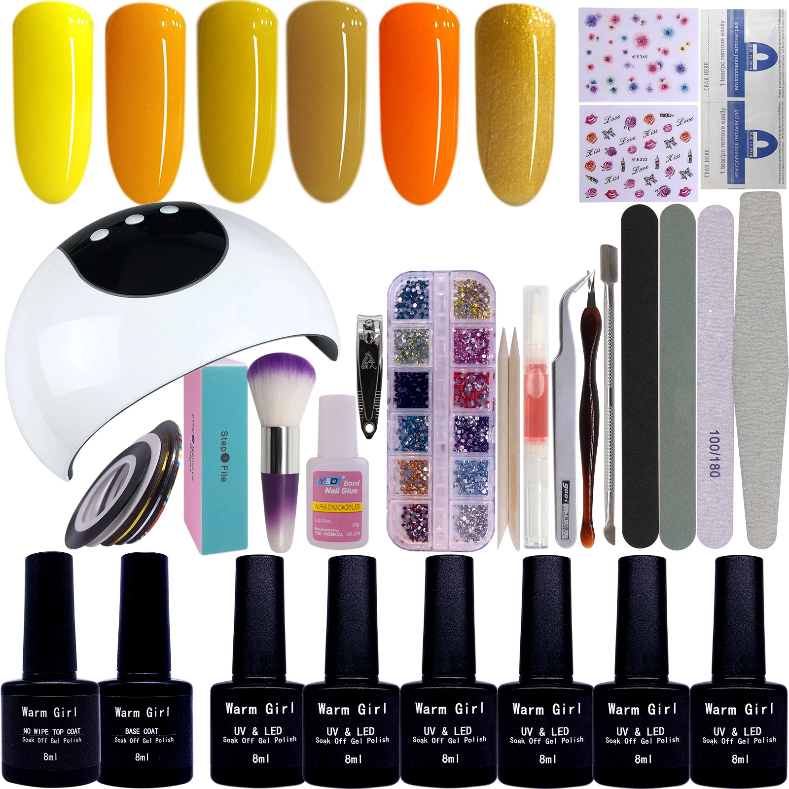 

Warm Girl 6 Colors Gel Nail Starter Kit with 36W UV/LED Lamp (3 Timer Setting), Base and Top Coat, Manicure Tools Set#13