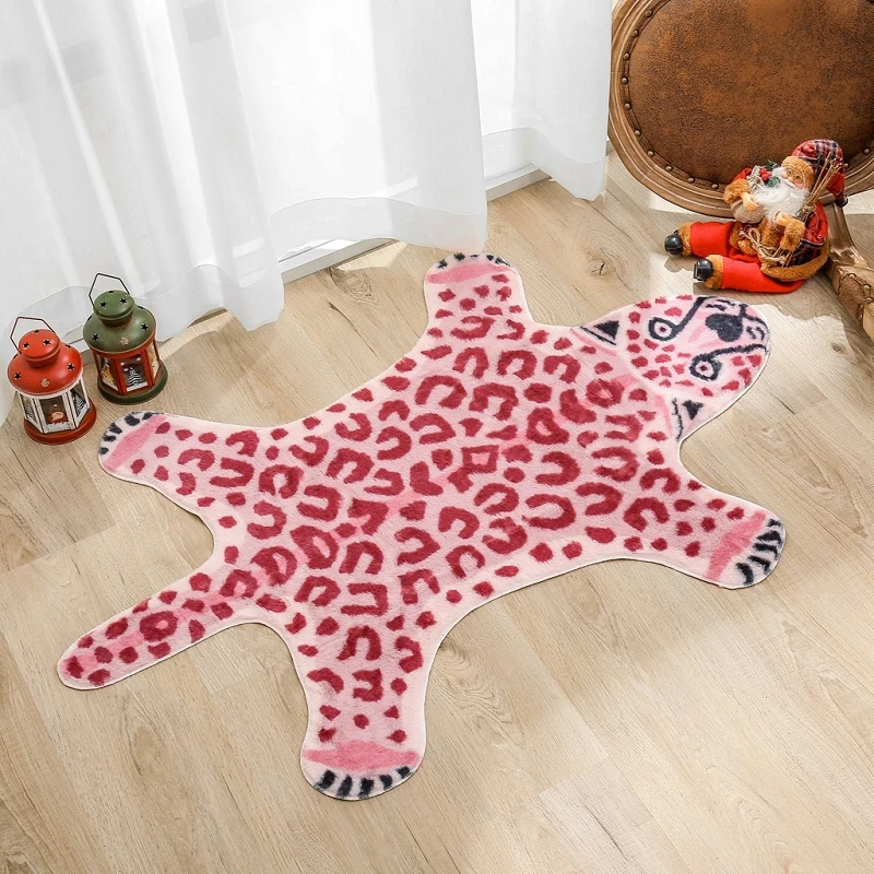 Bubble Kiss Pink Carpet Rabbit Fur Printing Leopard And Lion Pattern Floor Mat Home Living Room Decor Children Bedroom Area Rug | Дом и сад