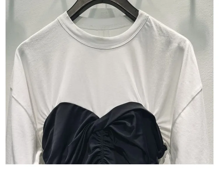 

High Quality Spring and Summer New Stitching Contrast Color Slim Five-point Sleeve All-match Shirt Cotton T-shirt Women